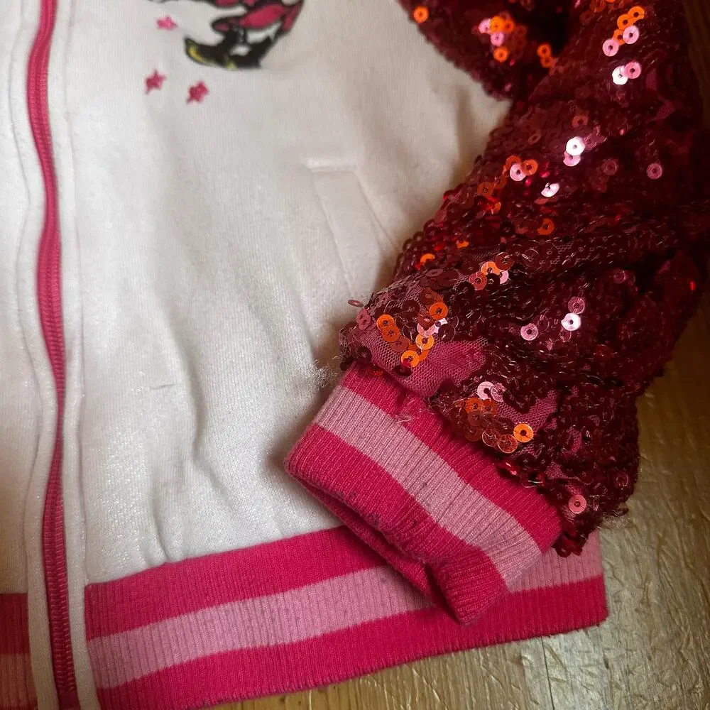 Disney‎ Minnie Mouse pink sequin full zip bomber jacket SIZE 4 - Picture 4 of 5